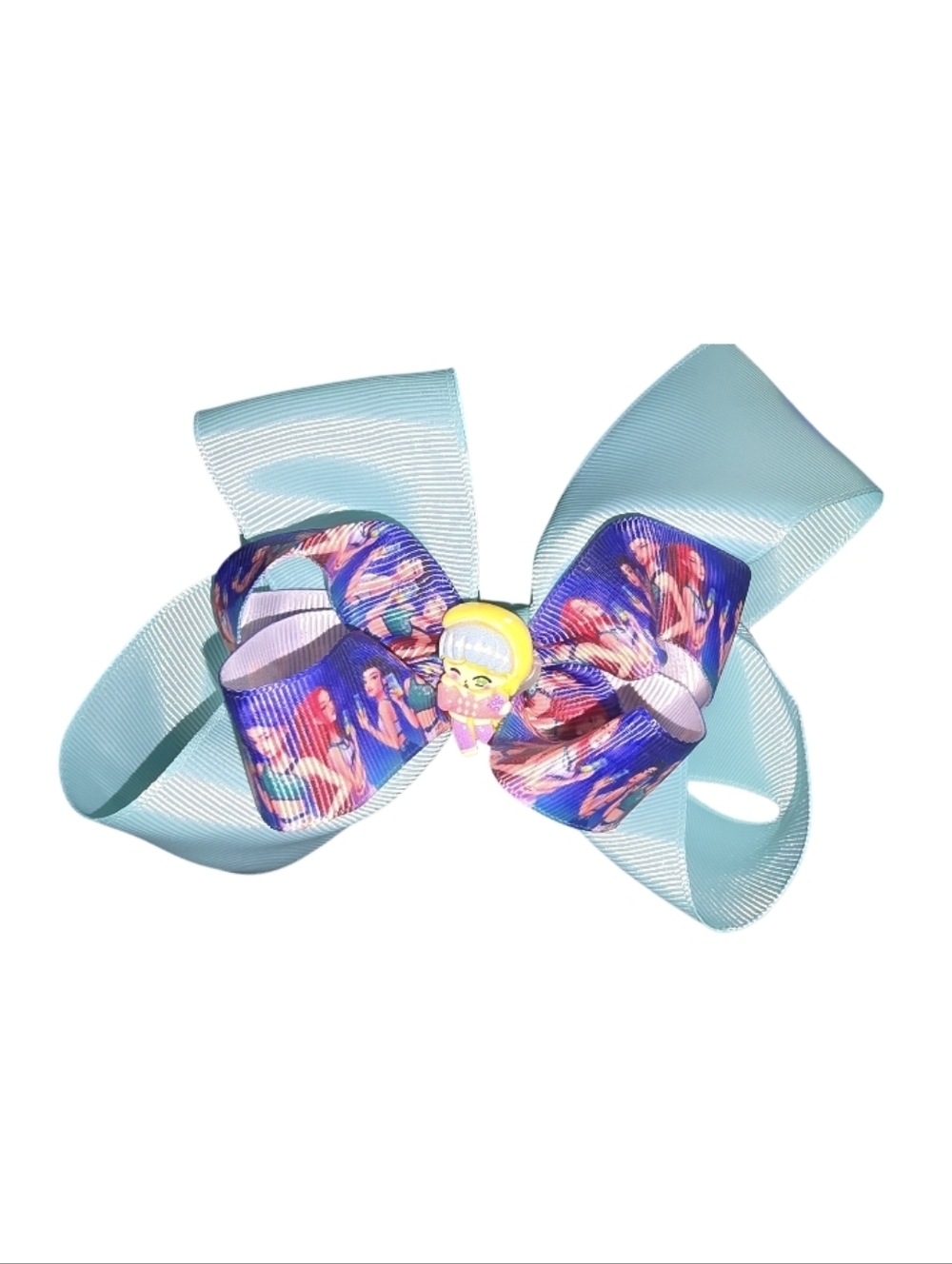 K-pop Large Aqua Blue Hair Bow with Mermaid Accent - Picture 2 of 4